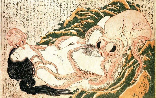 Katsushika Hokusai, ‘El sueño de la esposa del pescador’, xilografía,1814