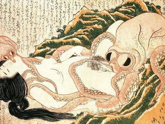Katsushika Hokusai, ‘El sueño de la esposa del pescador’, xilografía,1814