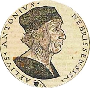 Antonio de Nebrija; retrato extraído de la portada del ‘Dictionarium’ editado en Granada en 1536. Xilografía atribuida a Antonio Ramiro.