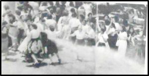 Carga policial con mangueras de agua contra la manifestación de mujeres en Santiago de Cuba durante la visita de Earl Smith, julio de 1957.