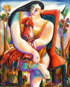 ‘Mujer con gallo’ (1941); Mariano Rodríguez. Colección Silvia & Emilio M. Ortiz. © Fundación Mariano Rodríguez (IMAGEN pamm.org)