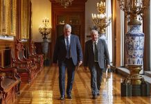 Andrés Manuel López Obrador y Miguel Díaz-Canel en el Palacio Nacional de México en 2021 (FOTO Twitter / Presidencia de Cuba)