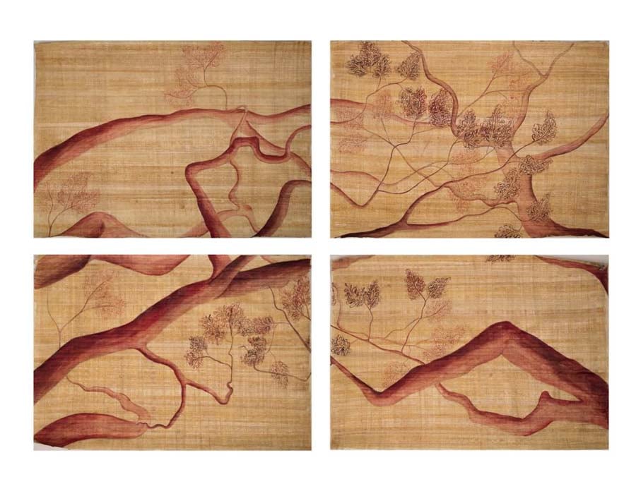 2.Gabriela Pez, 'Elevación del espíritu', de la serie 'Wet Land(e)scapes' (tinta en papiro, 4 hojas 70x50 cm cada una), 2020.