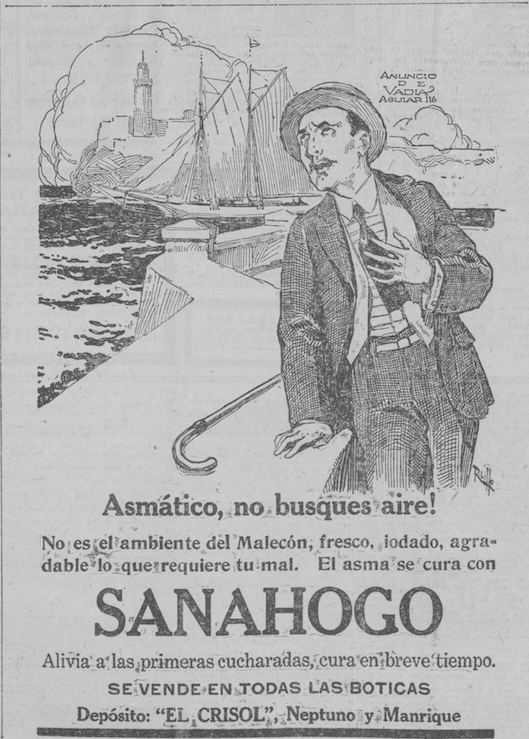 Anuncio del jarabe Sanahogo en la prensa cubana de la época.