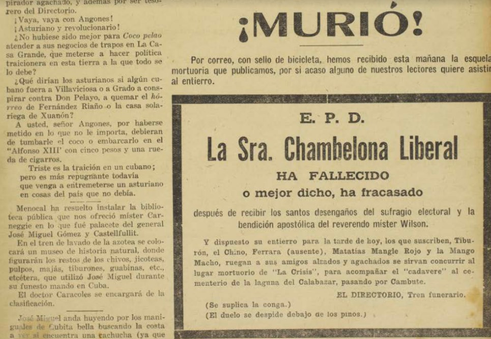 Entierro de la Chambelona en La política cómica (La Habana, 1917)