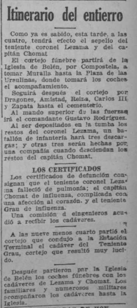 Crónica del entierro del teniente coronel José María Lezama Rodda en el Diario de la Marina (30 de enero de 1919)