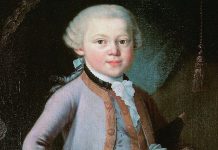 Detalle de un retrato de Wolfgang Amadeus Mozart pintado por encargo de Leopold Mozart en 1763. El autor es desconocido aunque posiblemente fuera Pietro Antonio Lorenzoni.
