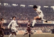 Arezzo 2 AC Milan 2, Serie B, febrero de 1983 en el Stadio Comunale, Sergio Battistini marca en el minuto 7 el primer gol del Milan