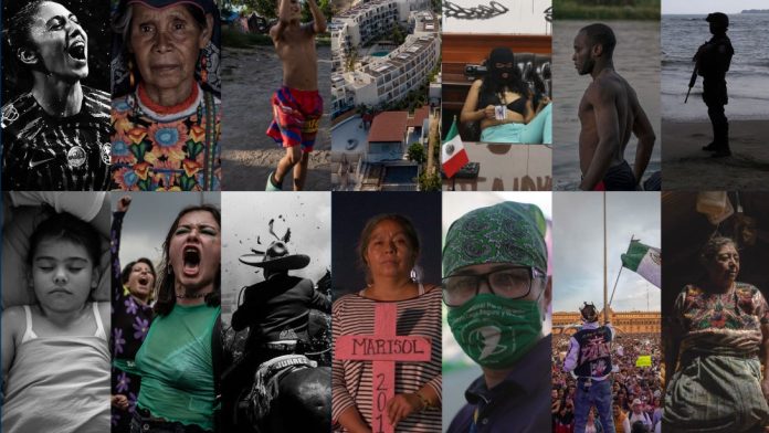 Collage de fotos incluidas en 'Documentar el presente: 14 mujeres en el fotoperiodismo'. Imagen: Centro de la Imagen / Facebook.