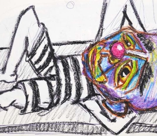 S/T (2021. Tinta, grafito y crayola sobre papel, 18 x 24 cm). De la serie ‘Payasos’ (realizada desde la cárcel); Luis Manuel Otero Alcántara