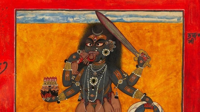 Detalle de una de las pinturas de la muestra, una representación de Shiva (shakti), una de las deidades principales del hinduismo.