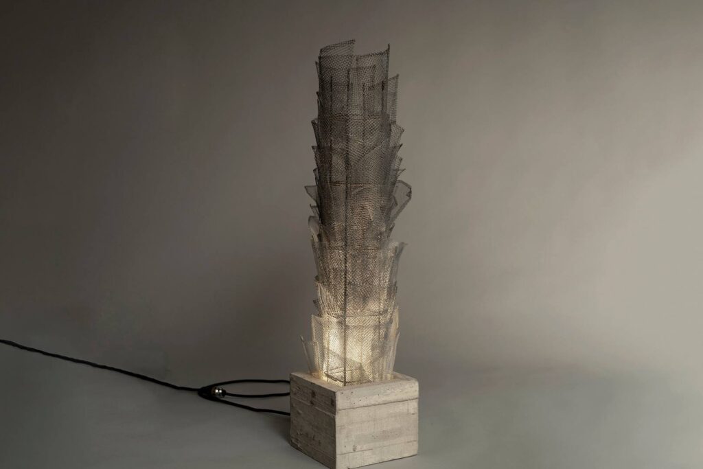 Wire Mesh and Concrete Side Table Lamp | Rialta