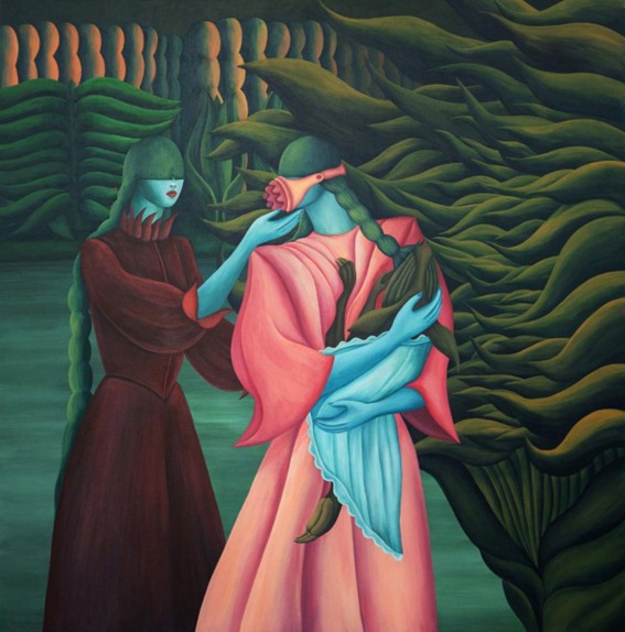 La maquina de desflorar 2024 acrilico sobre lienzo 120 cm x 120 cm | Rialta