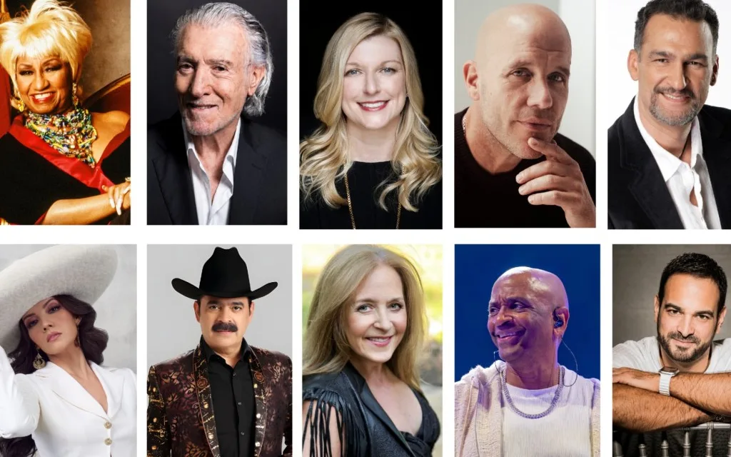 Mosaico con los retratos de los homenajeados de los Premios La Musa 2026, entre ellos Celia Cruz, Gian Marco y Lupita Infante.